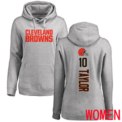 Cleveland Browns Taywan Taylor Women Ash Jersey #10 NFL Football Backer Pullover Hoodie Sweatshirt